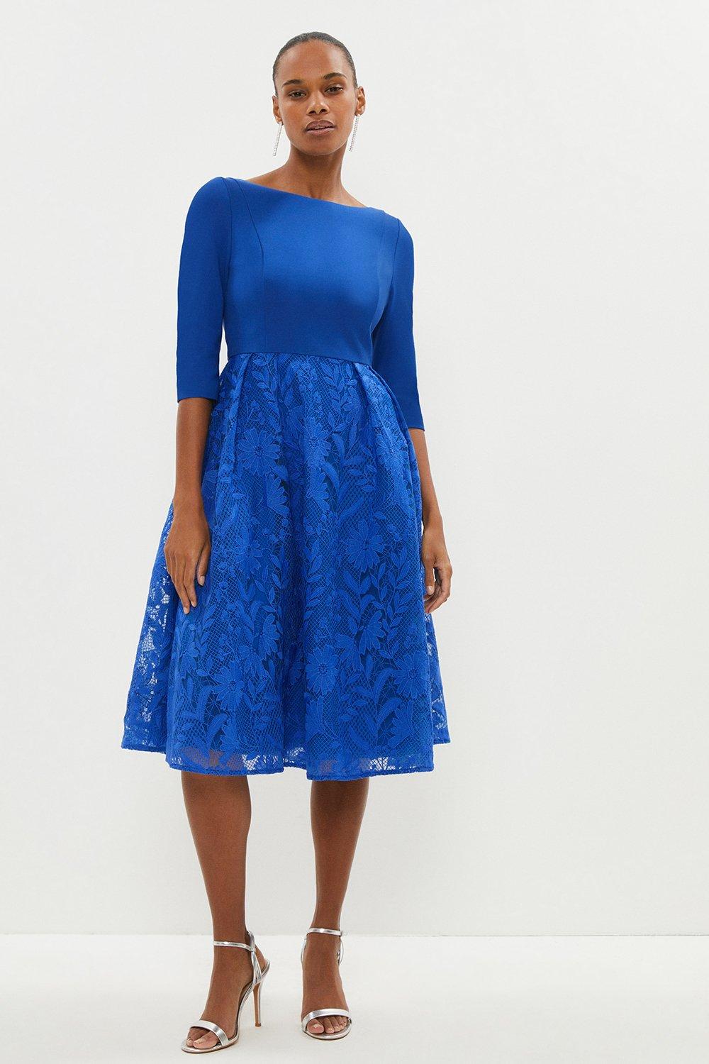 2 In 1 Embroidered Skirt Midi Dress - Blue