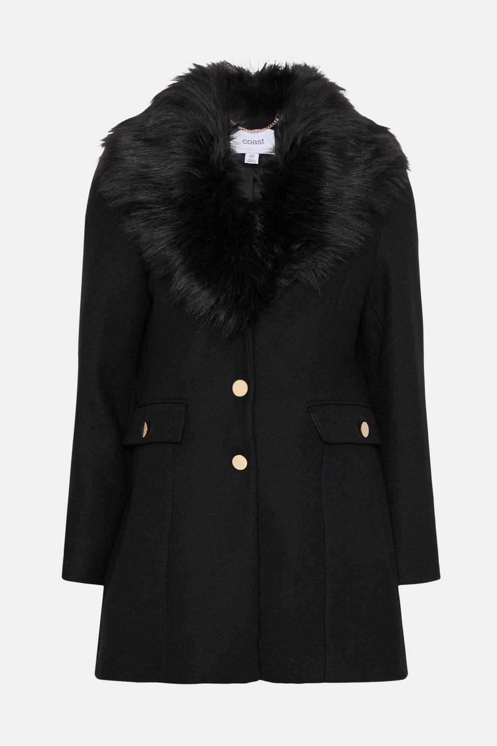 short wool coat with fur collar