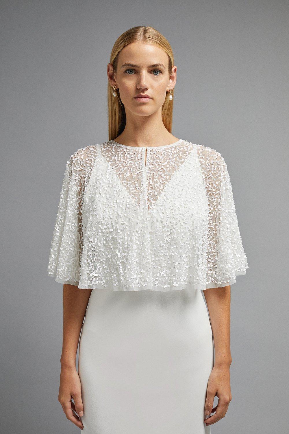 All Over Sequin Cape - Ivory