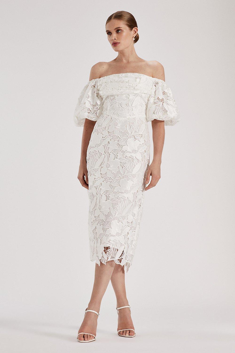 RSN Inspired Lace Bardot Dress - Ivory