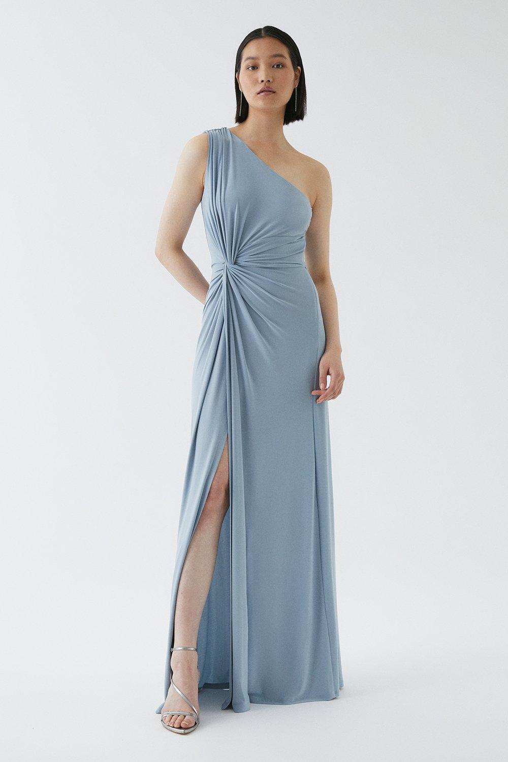 Twist Detail One Shoulder Jersey Bridesmaids Dress - Pale Blue