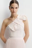 Blush Bow One Shoulder Crepe Outfitter Bridesmaids Top