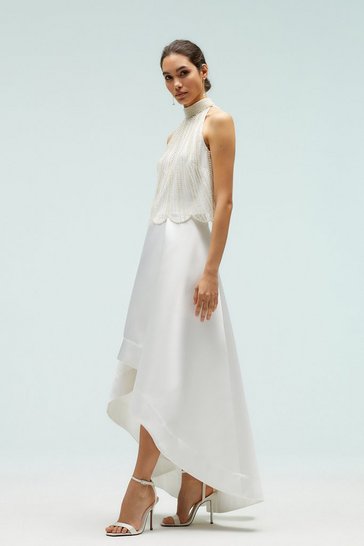 Coast – High Low Ivory Structured Twill Midi Skirt Jupes mariage The Wedding Explorer
