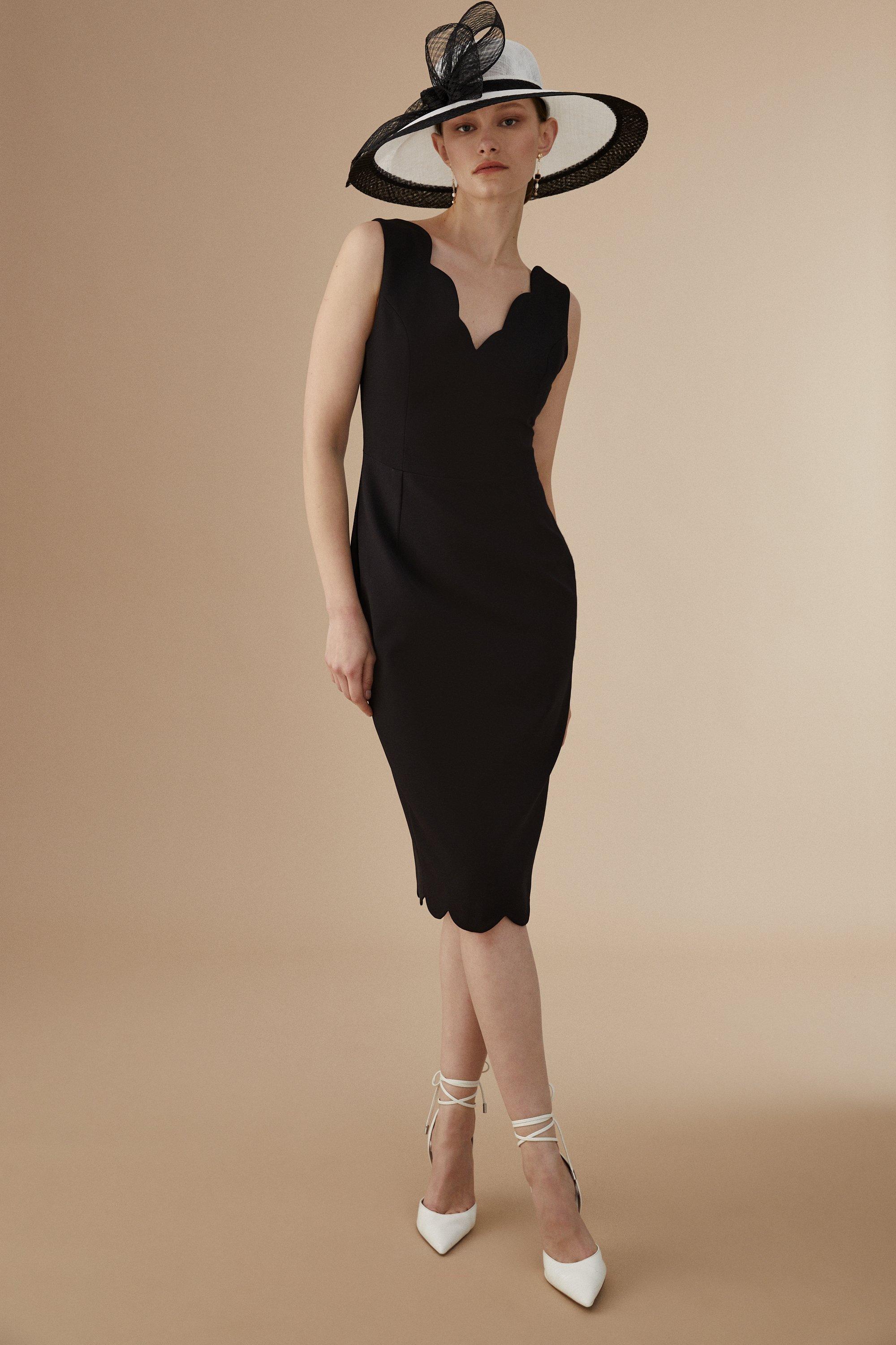 Lisa Tan Scallop Edge Pencil Dress - Black