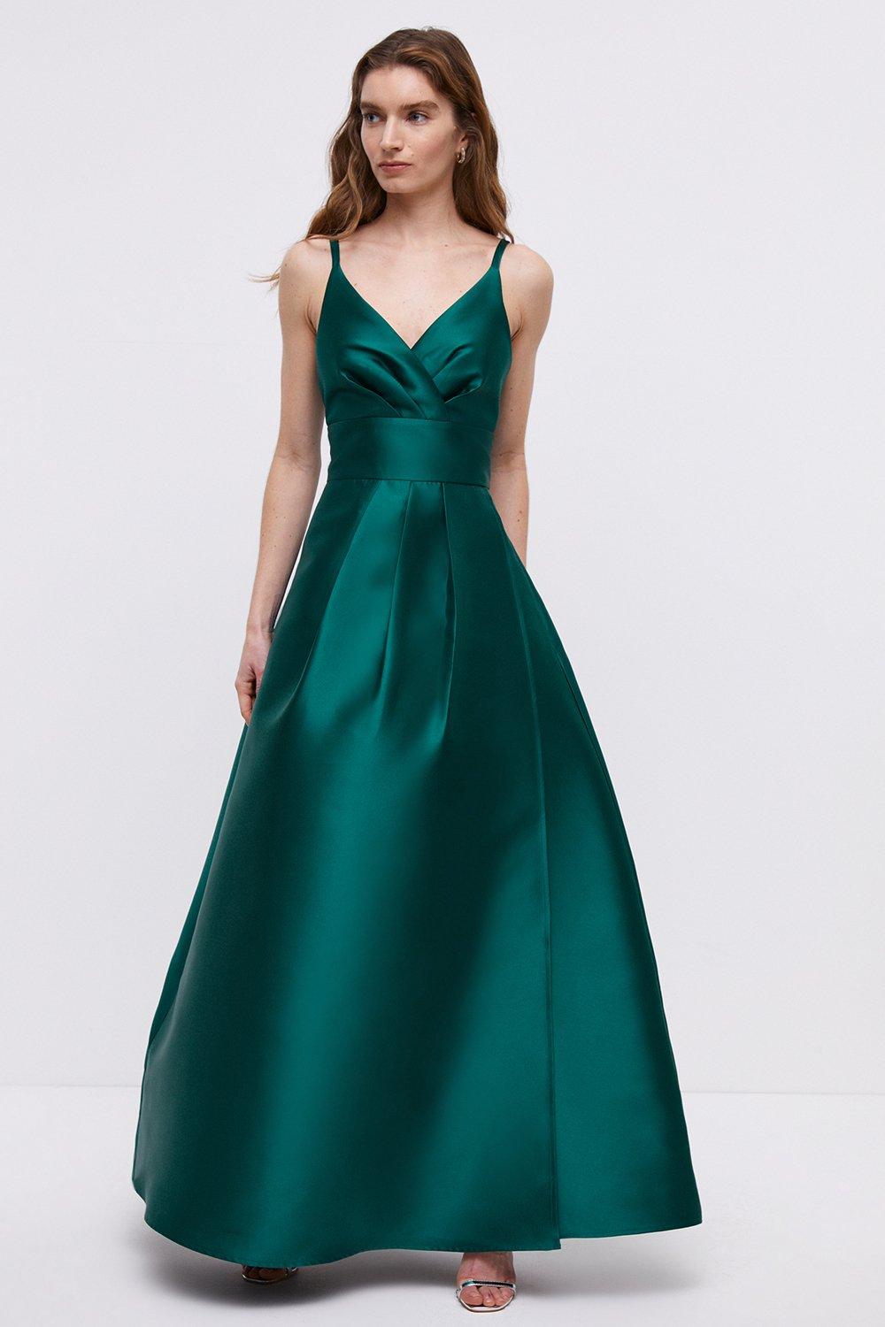 Strappy Split Skirt Twill Bridesmaids Maxi Dress - Green