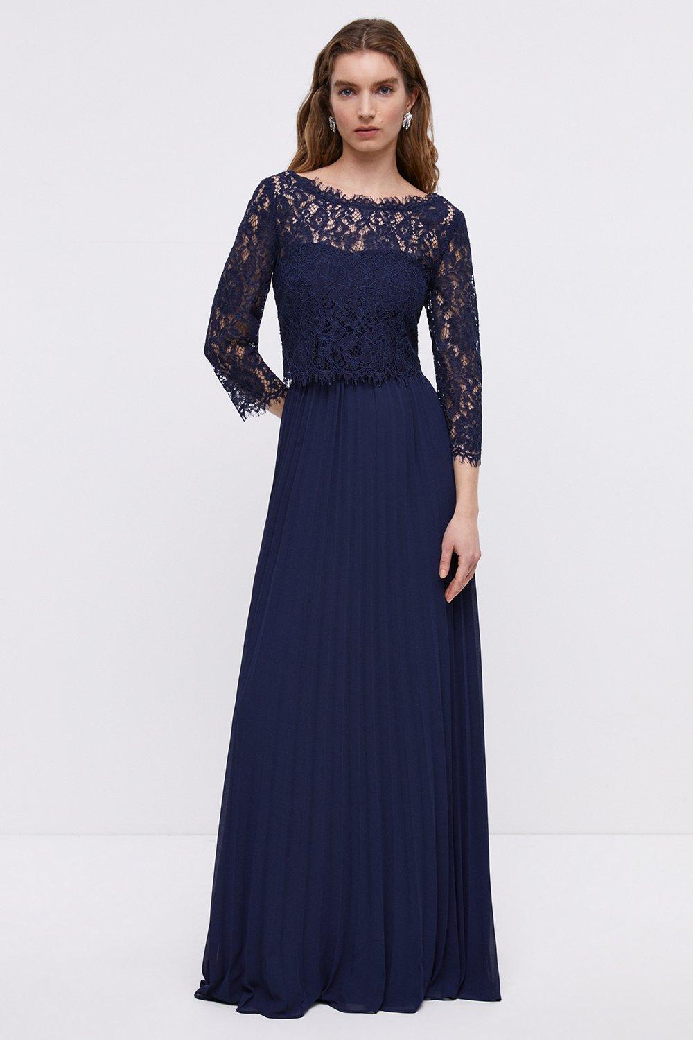 Removable Lace Top Two In One Bandeau Bridesmaid Dress - Navy