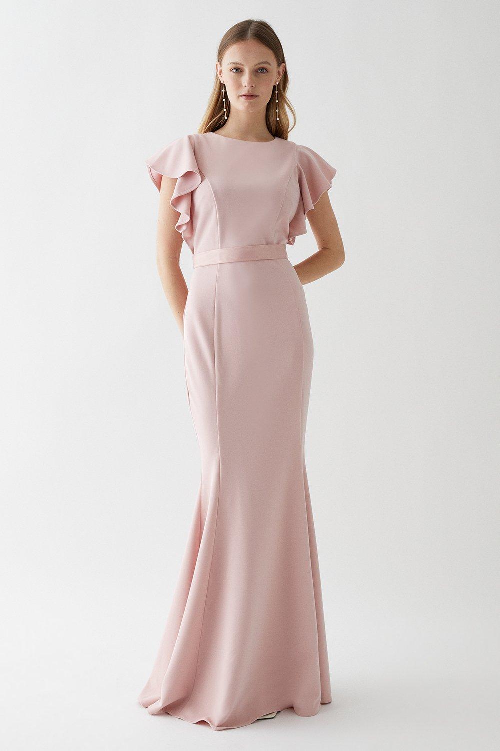 Clean Ruffle Detail Fishtail Bridesmaids Maxi Dress - Ballerina Pink