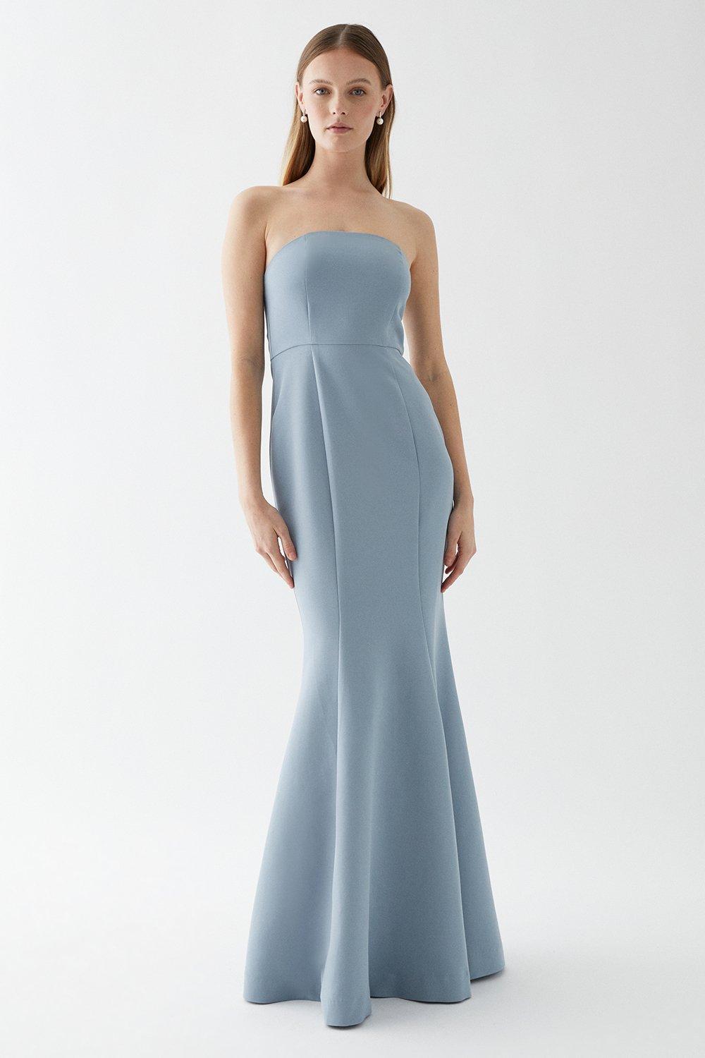 Tailored Crepe Bandeau Fishtail Bridesmaids Maxi Dress - Pale Blue