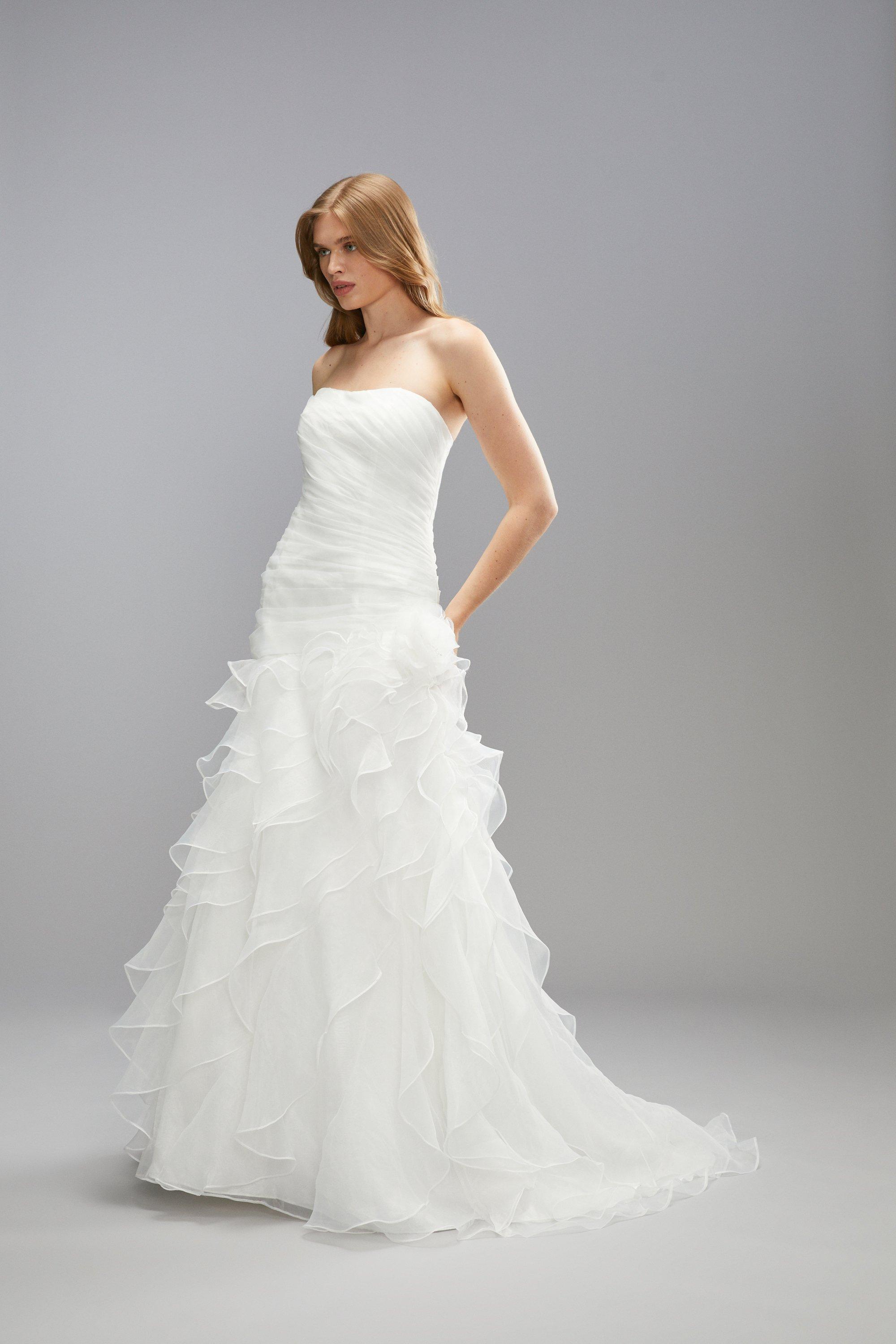 Premium Statement Bandeau Ruffle Organza Princess Wedding Dress - Ivory