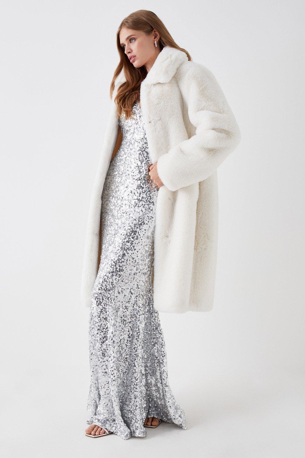 Faux Fur Longline Collared Coat - Ivory