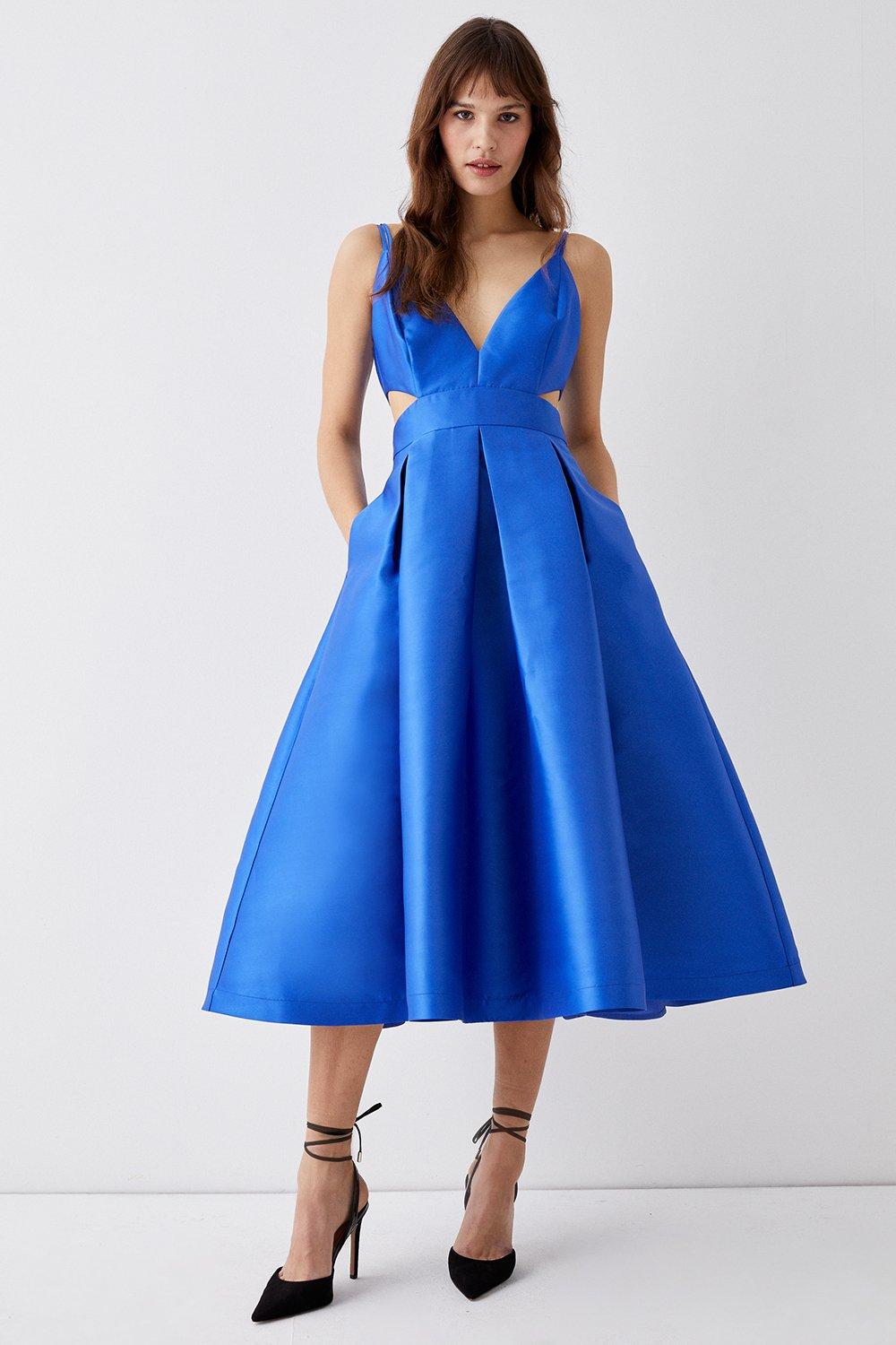 Twill Dress With Cut Out Sides - Blue