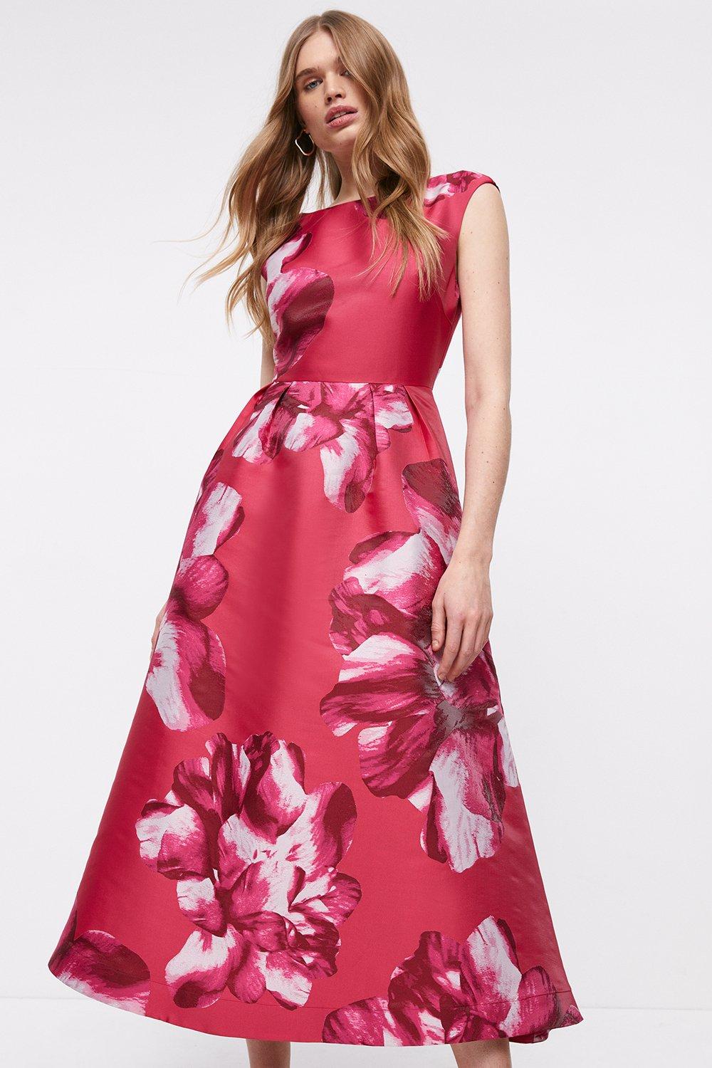 Premium Placement Jacquard Midaxi Dress - Pink