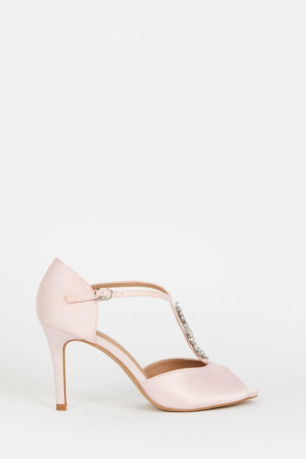 Jewel Detail Satin Open Toe Bridesmaid Sandal - Pink