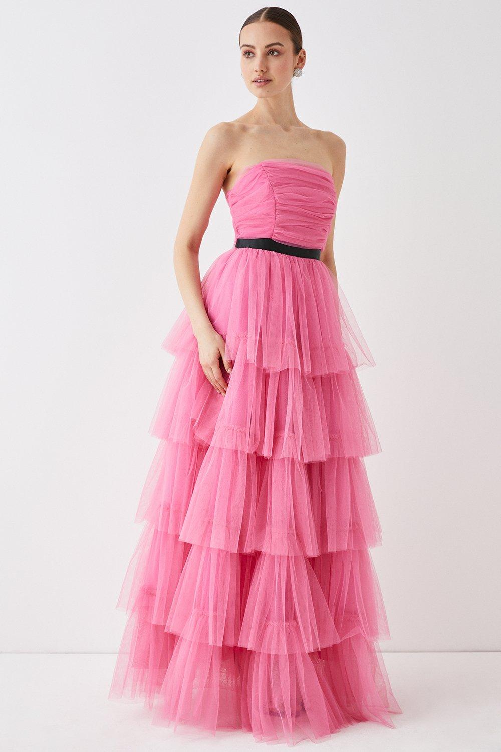 Tiered Mesh Maxi Dress - Pink