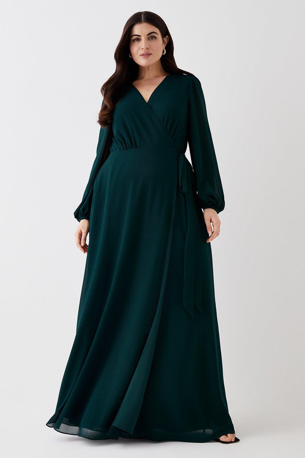 Plus Size Hem Sweep Maxi Wrap Dress - Green