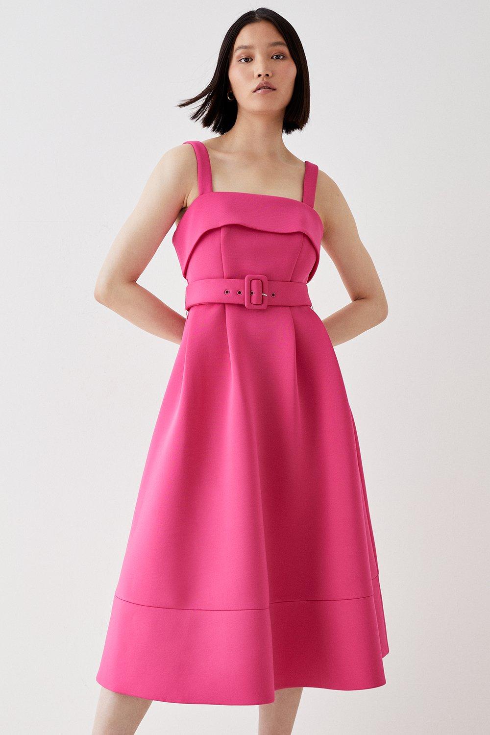 Cami Top Full Skirt Scuba Midi Dress - Pink