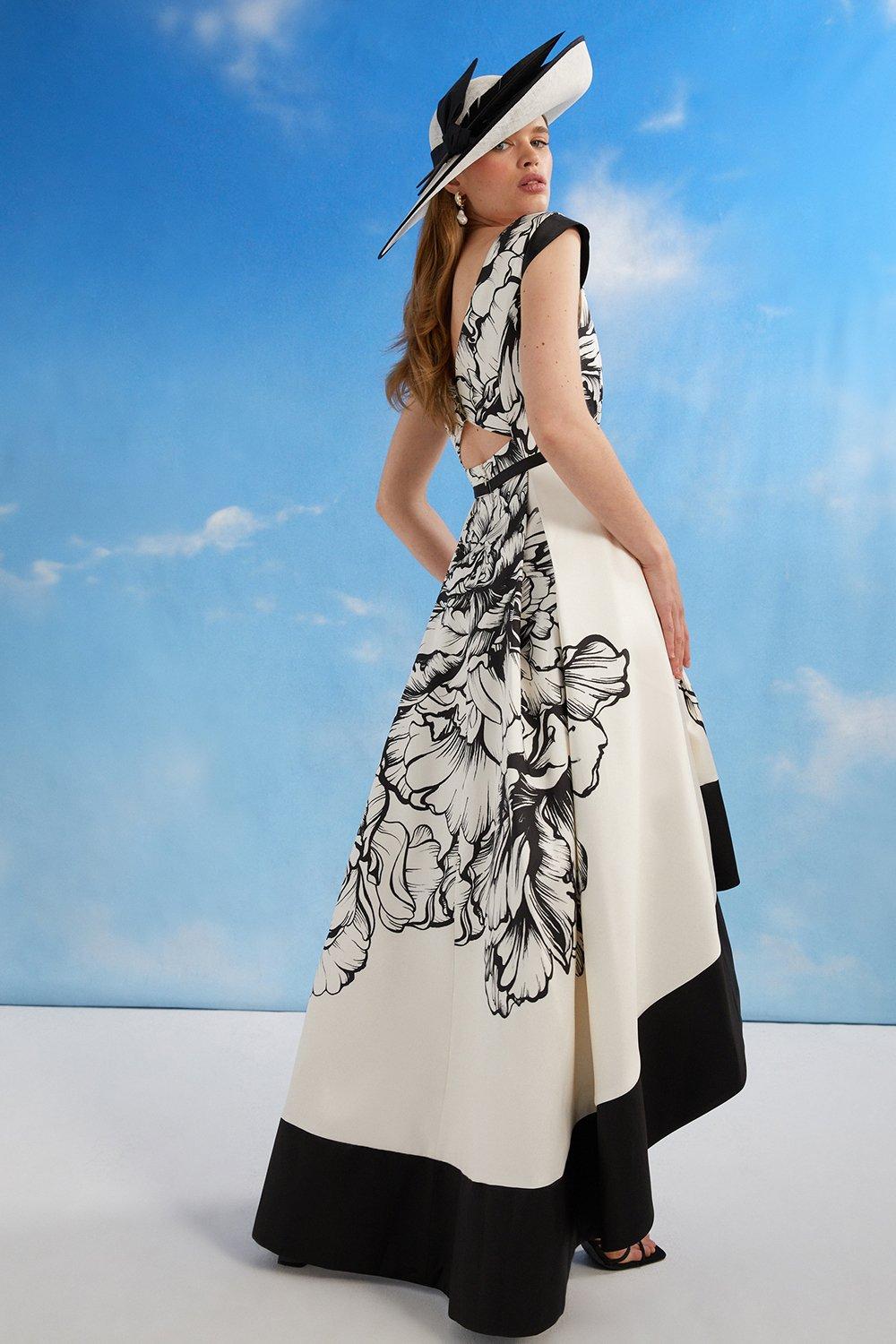 Lisa Tan Floral Placement High Low Midi Dress - Mono