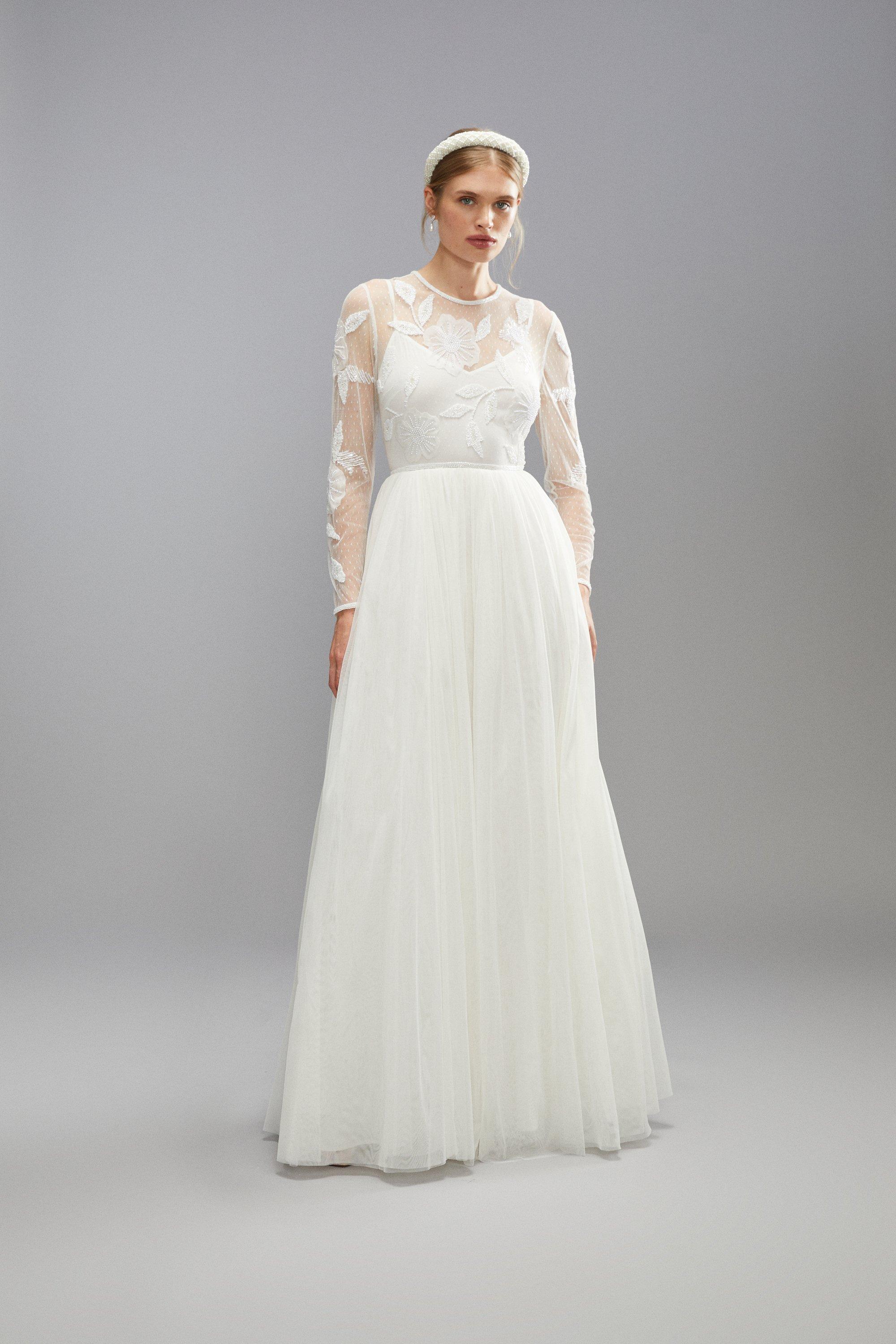 Premium Blossom Applique Full Skirted Wedding Dress - Ivory