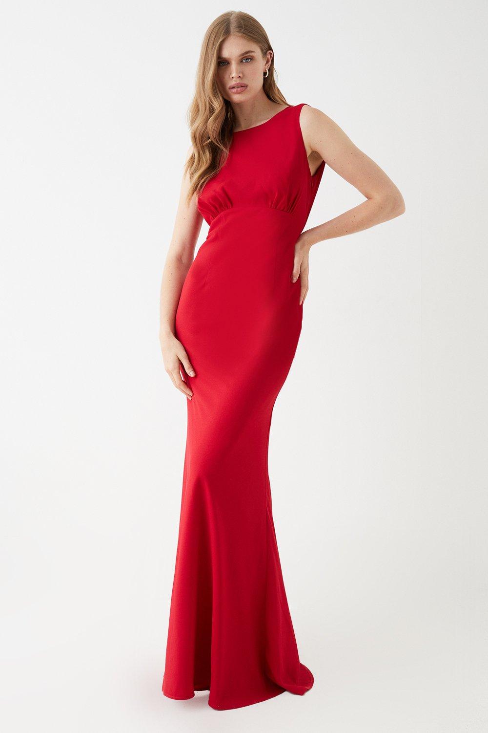 Cowl Back Fishtail Maxi Dress - Red