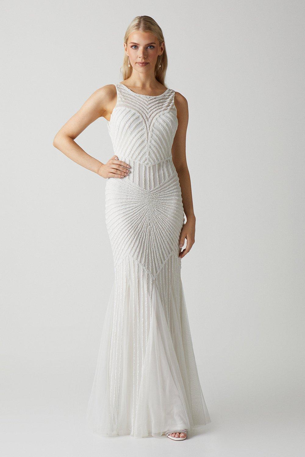 Premium Linear Embellished Wedding Dress - Ivory