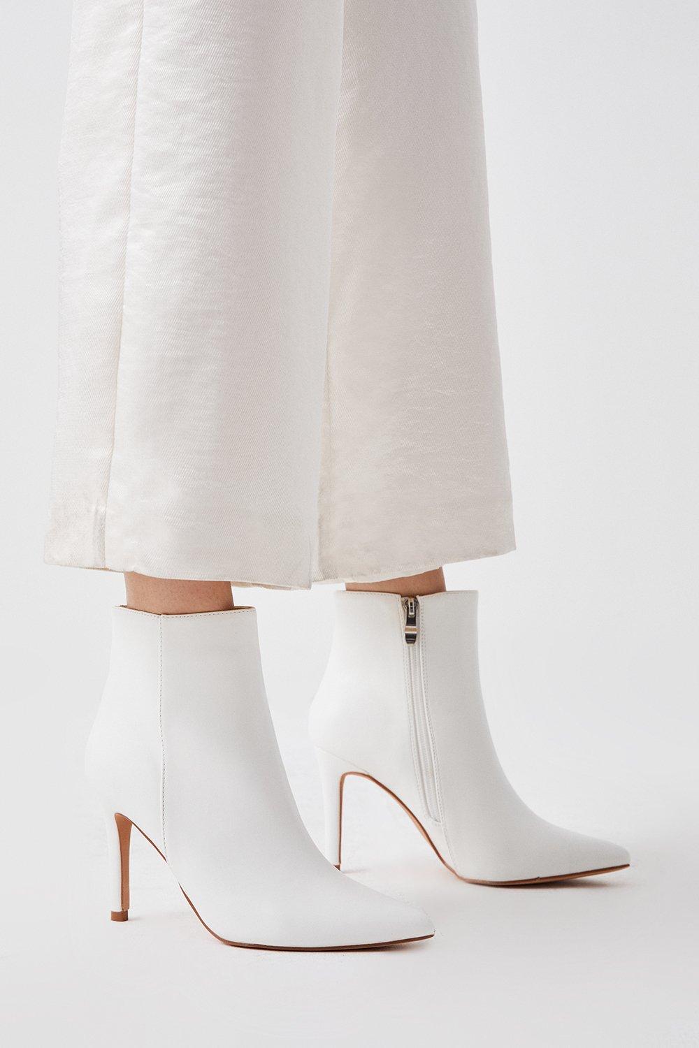 Tori Pointed High Heel Stiletto Ankle Boots - White