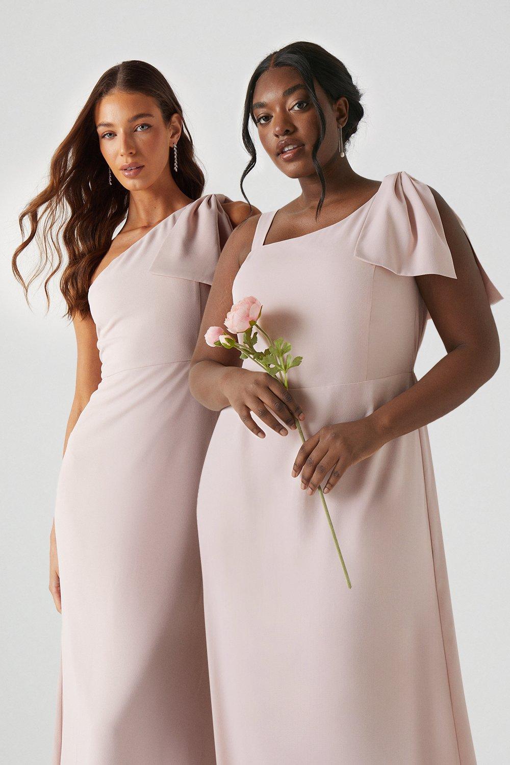 Plus Size Bow One Shoulder Bridesmaids Maxi Dress - Pink