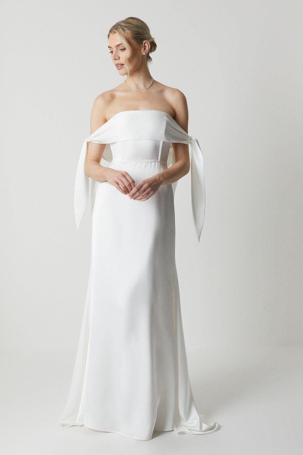 Satin Bandeau With Tie Detail Wedding Dress - Ivory