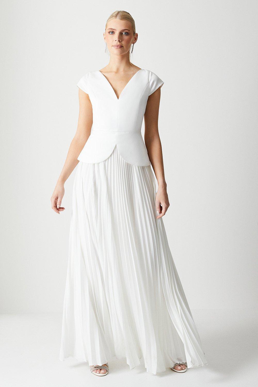 Pleated Skirt Overlay Bodice Maxi Dress - Ivory