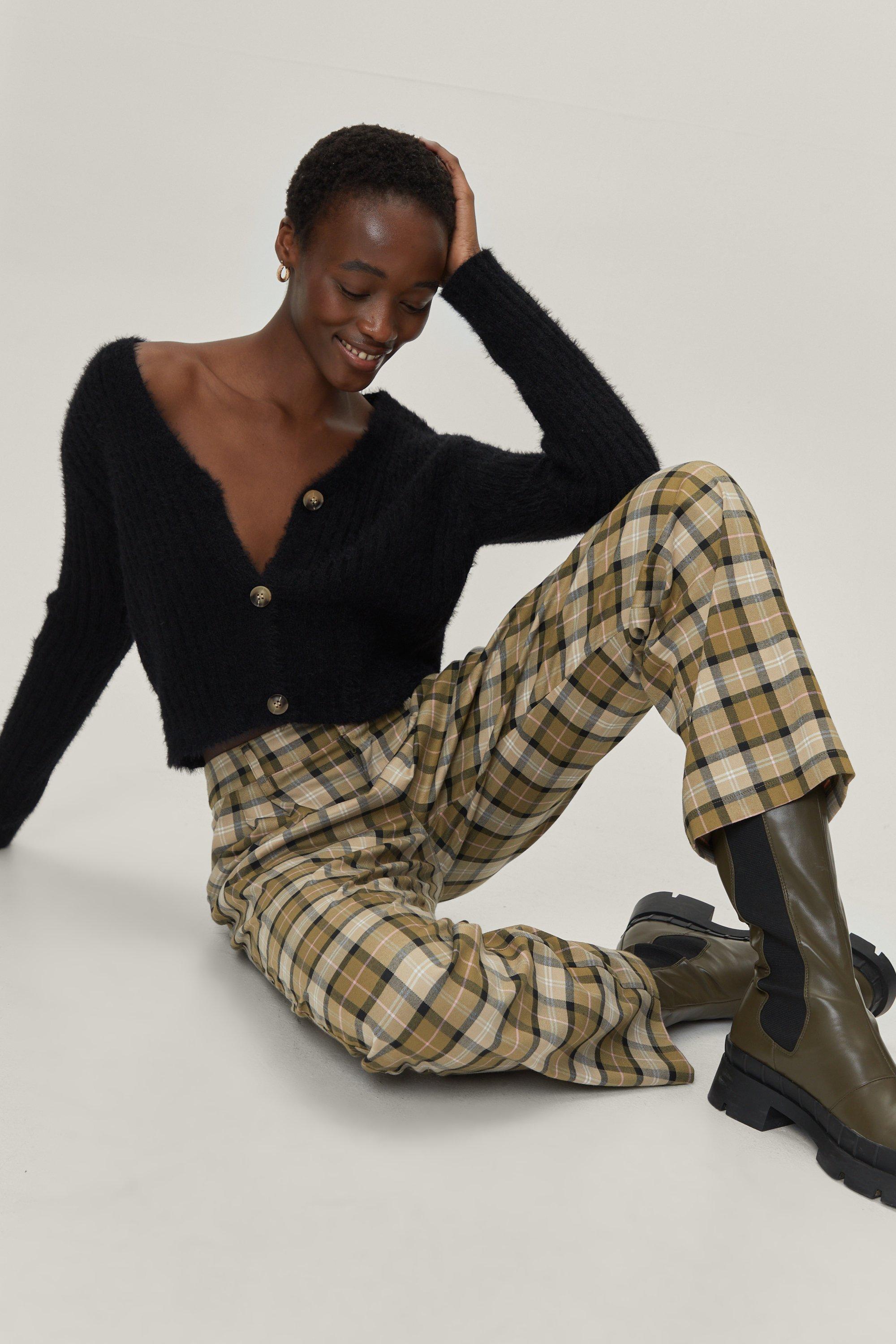 Black Check Pull On Trousers  New Look