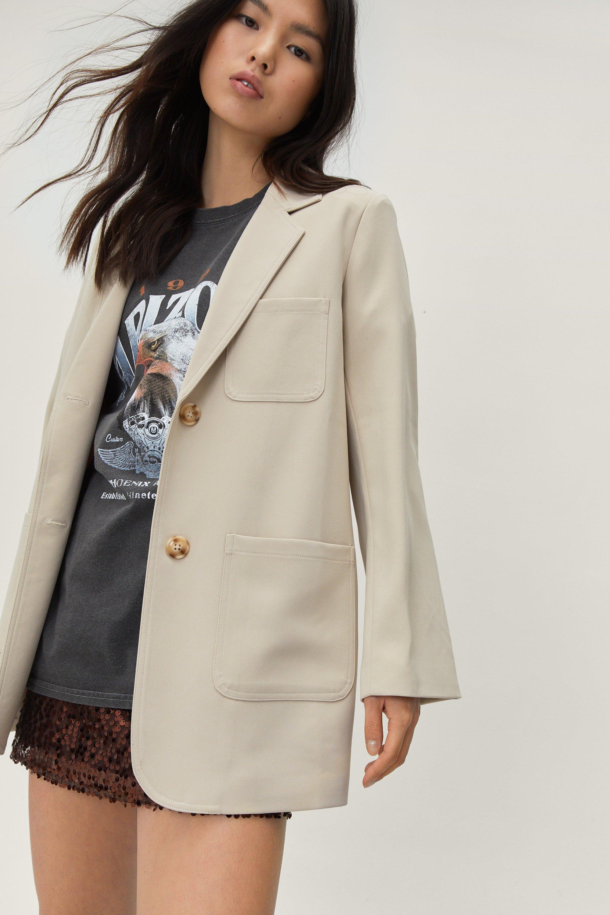 Pocket Detail Fluid Single Breasted Blazer - Crème - 4, Crème
