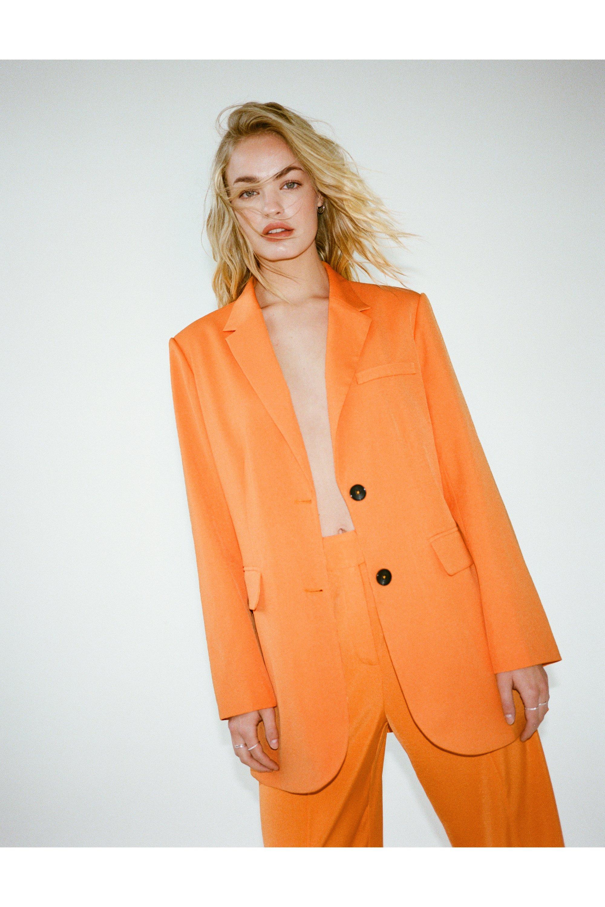 Blazer Oversize Croisé À Boutonnage Simple - Orange - 36, Orange