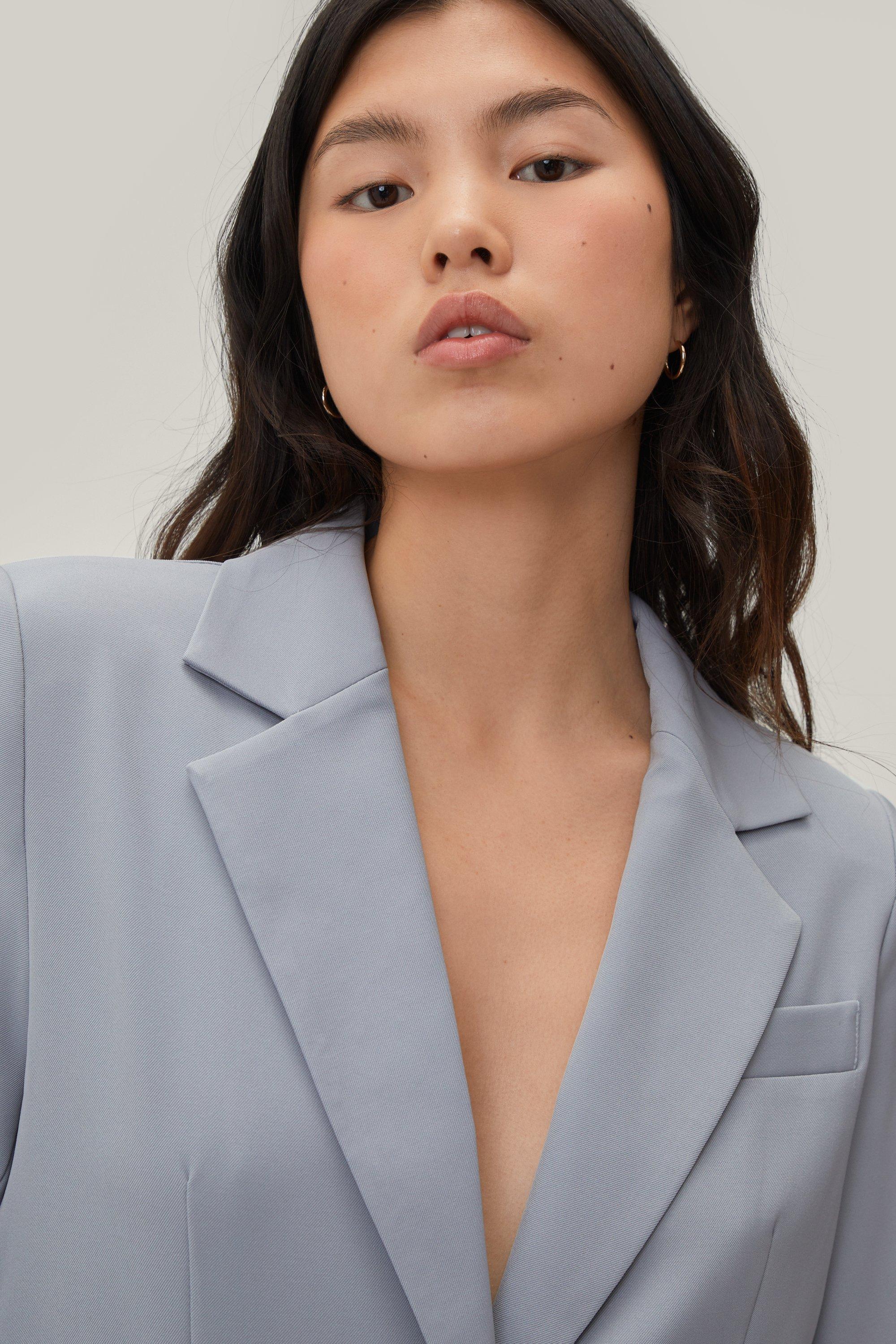 Blazer Long Ceinturé À Boutonnage Simple - Bleu - 34, Bleu