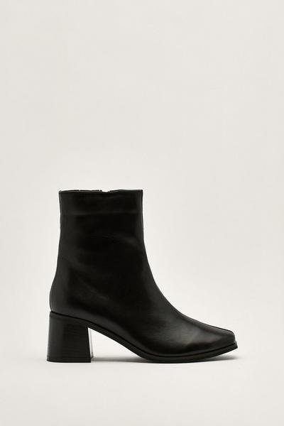 Leather Split Square Toe Ankle Boots