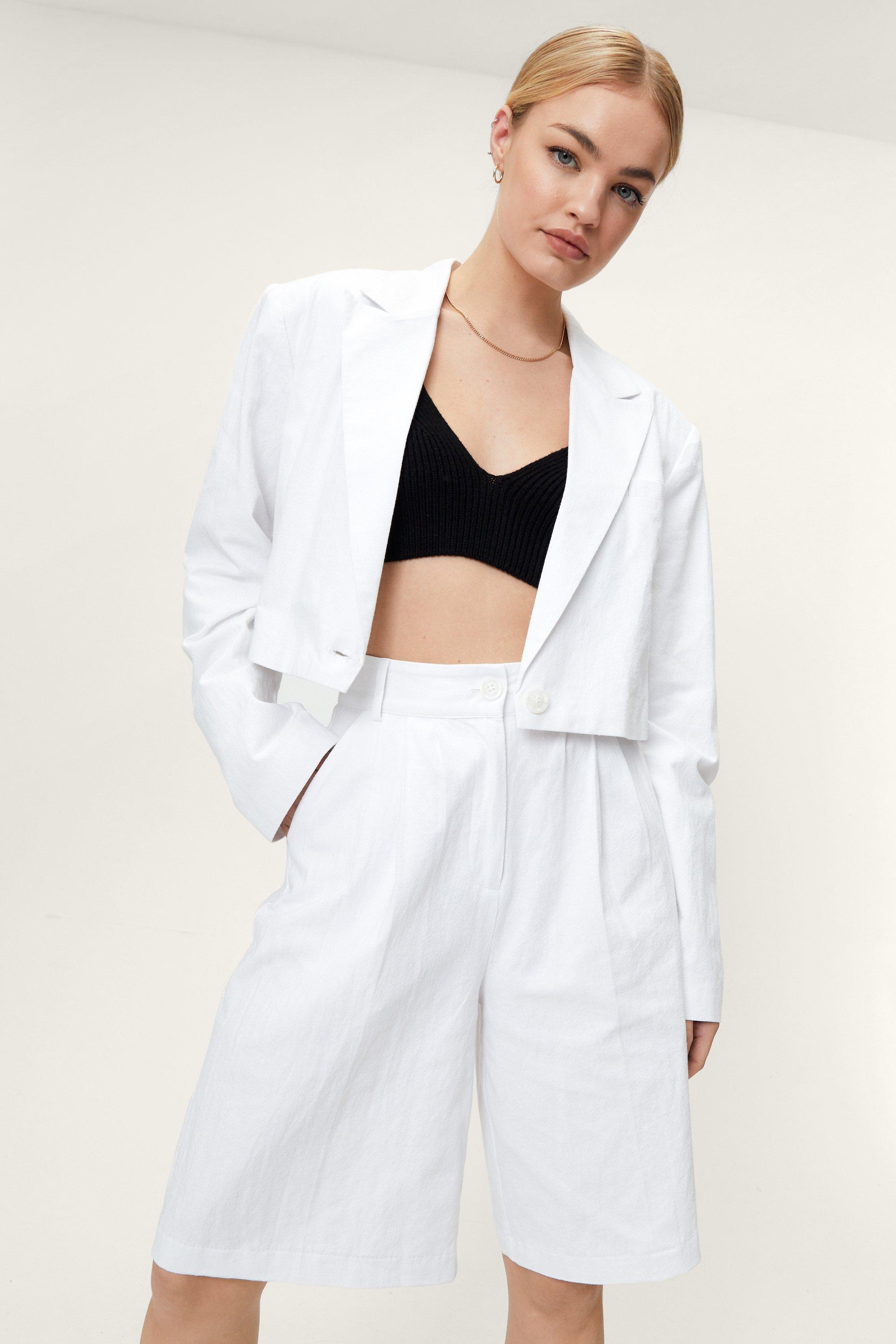 Blazer Croisé En Coton Avec Épaulettes En Coton - Blanc - 32, Blanc