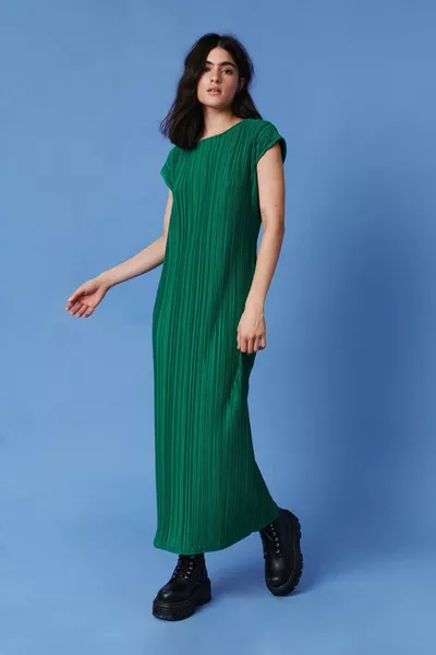 Fluid Plisse Maxi Column Dress