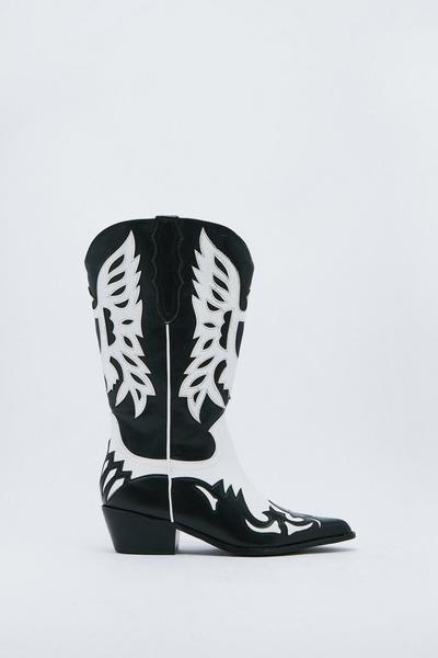 Faux Leather Two Tone Cowboy Boots