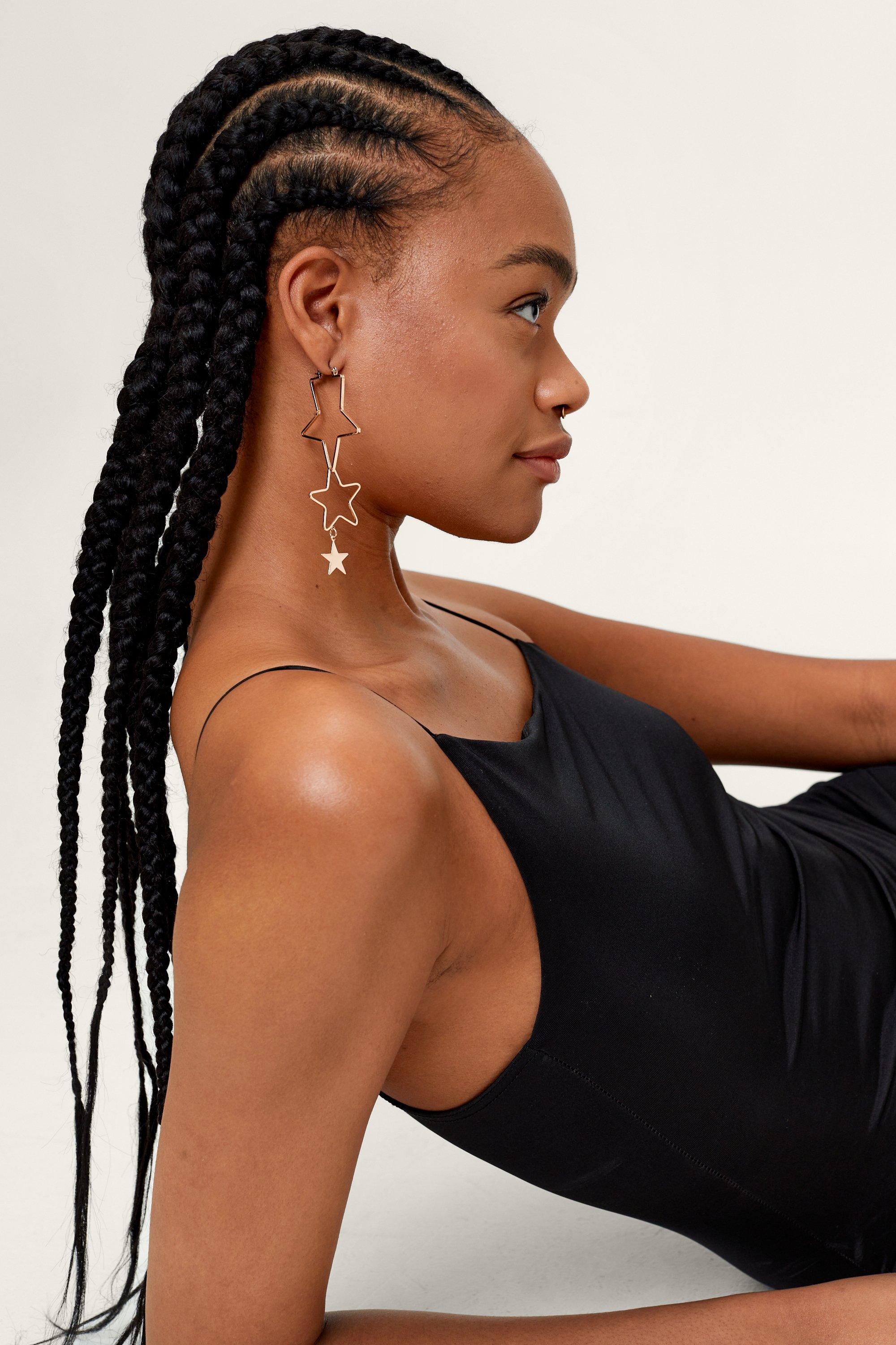 Boucles D'Oreilles Pendantes Étoiles - Métallique - One Size, Métallique