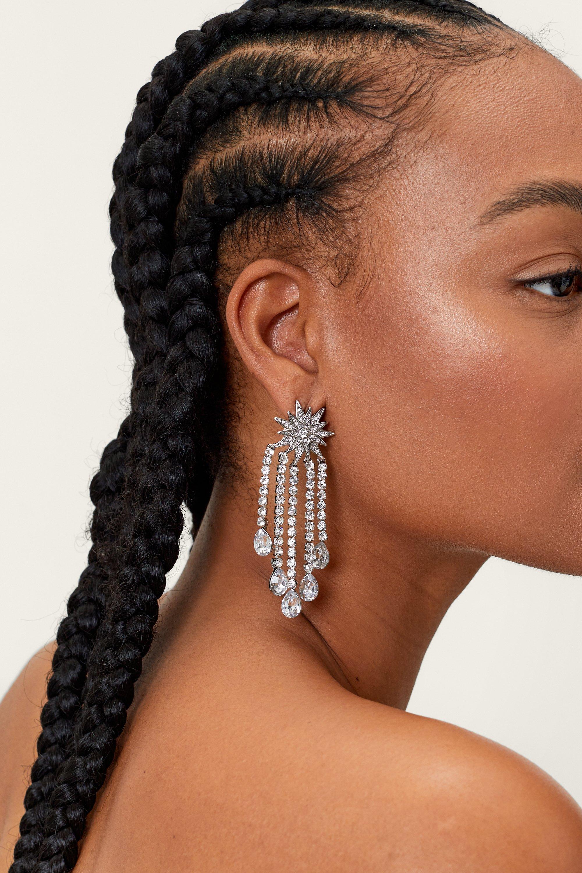 Boucles D'Oreilles Pendantes Étoiles Et Strass Recyclées - Gris - One Size, Gris