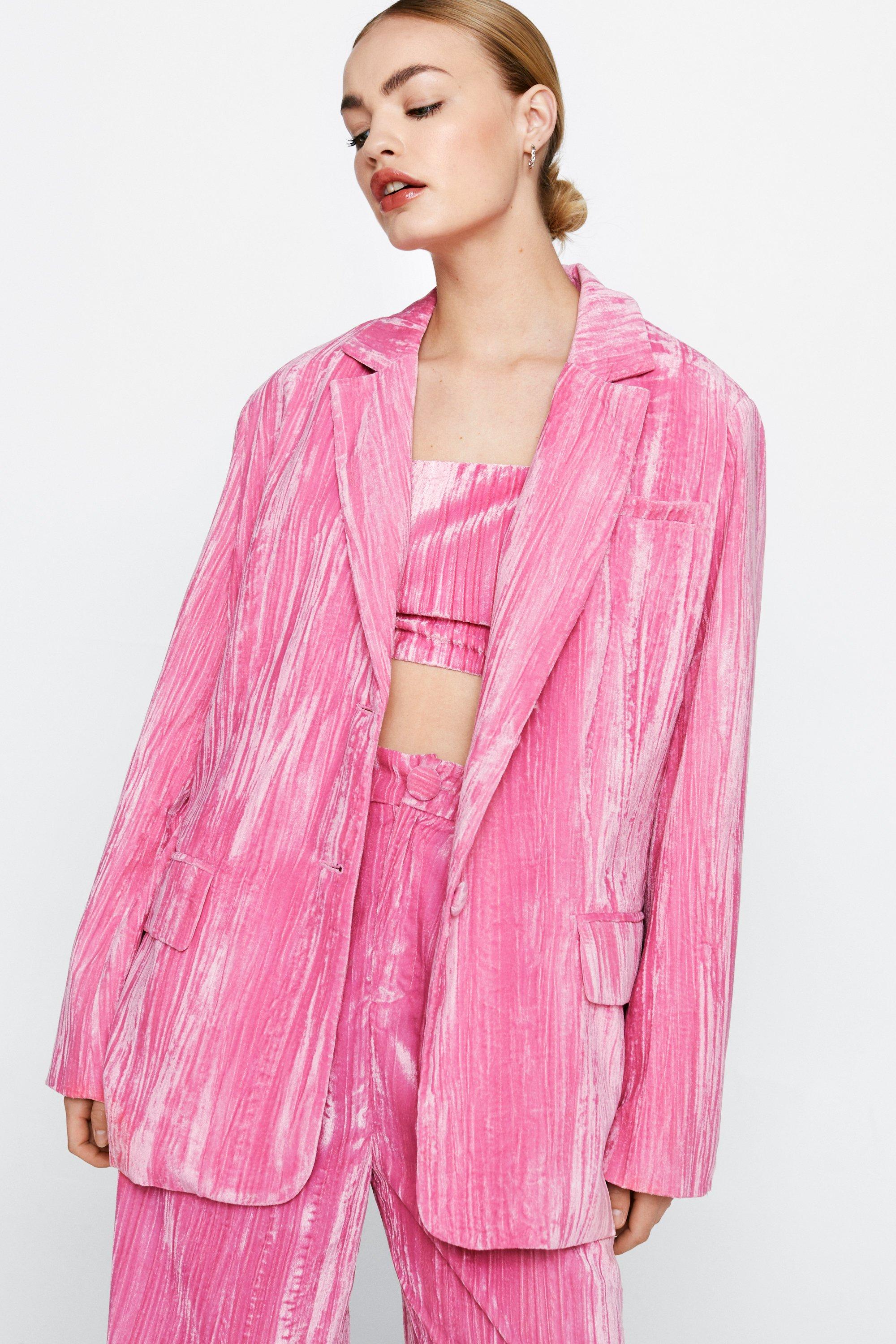 Blazer Oversize En Velours Froissé - Bleu - 32, Bleu