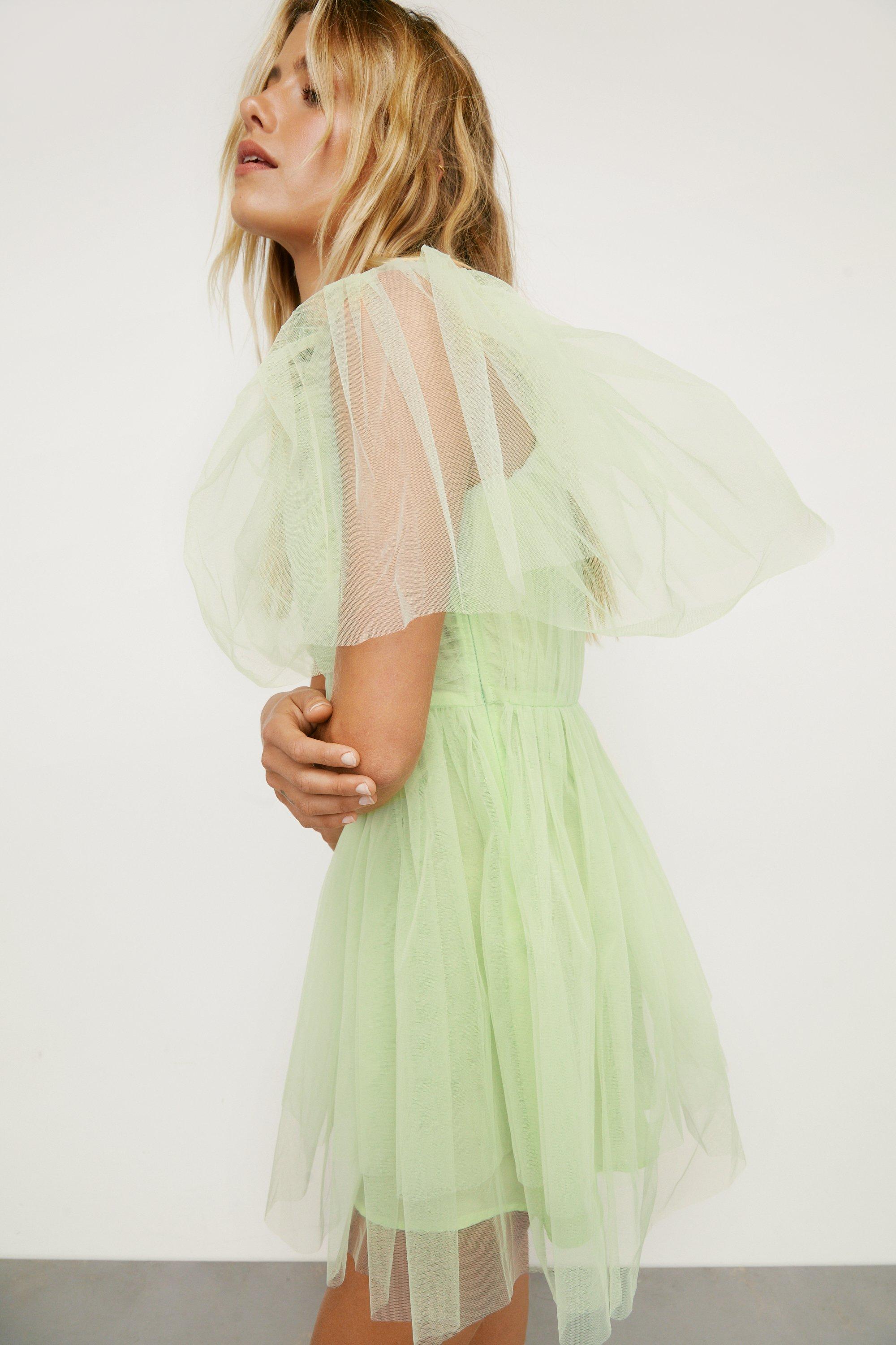 Mini Dressing Gown À Volants En Tulle Recyclé - Vert - 36, Vert