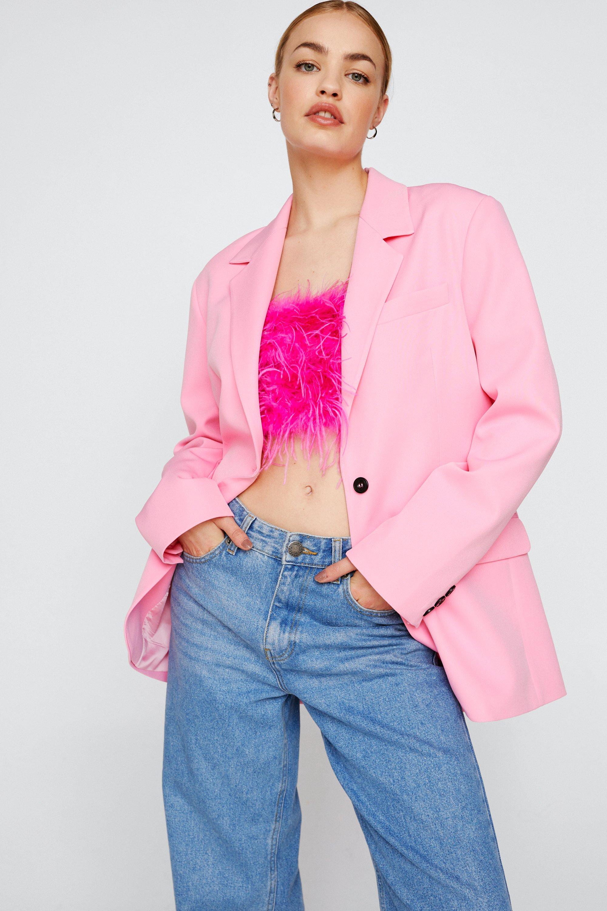 Veste De Tailleur Oversize À Boutonnage Simple - Rose - 32, Rose