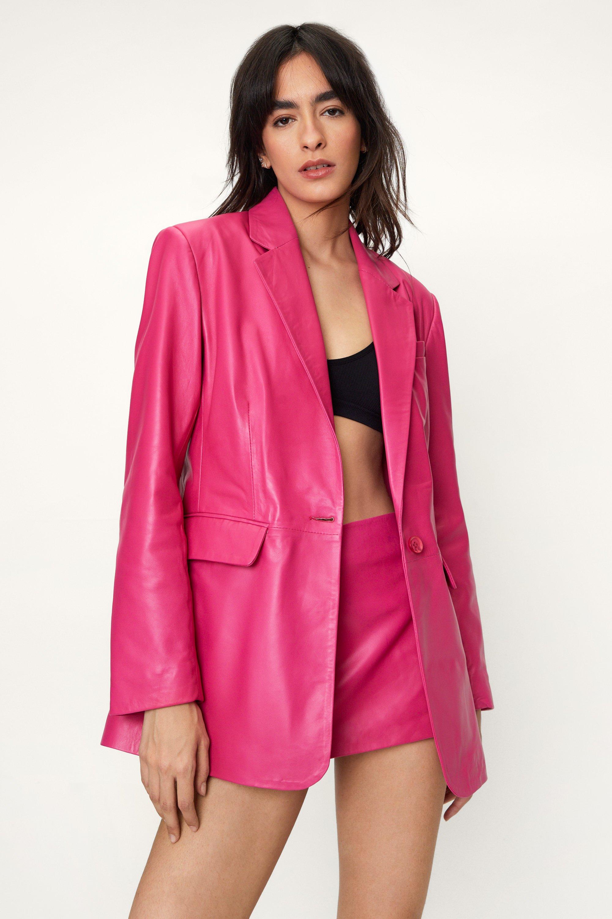 Veste Blazer Croisée En Cuir - Rose - 40, Rose