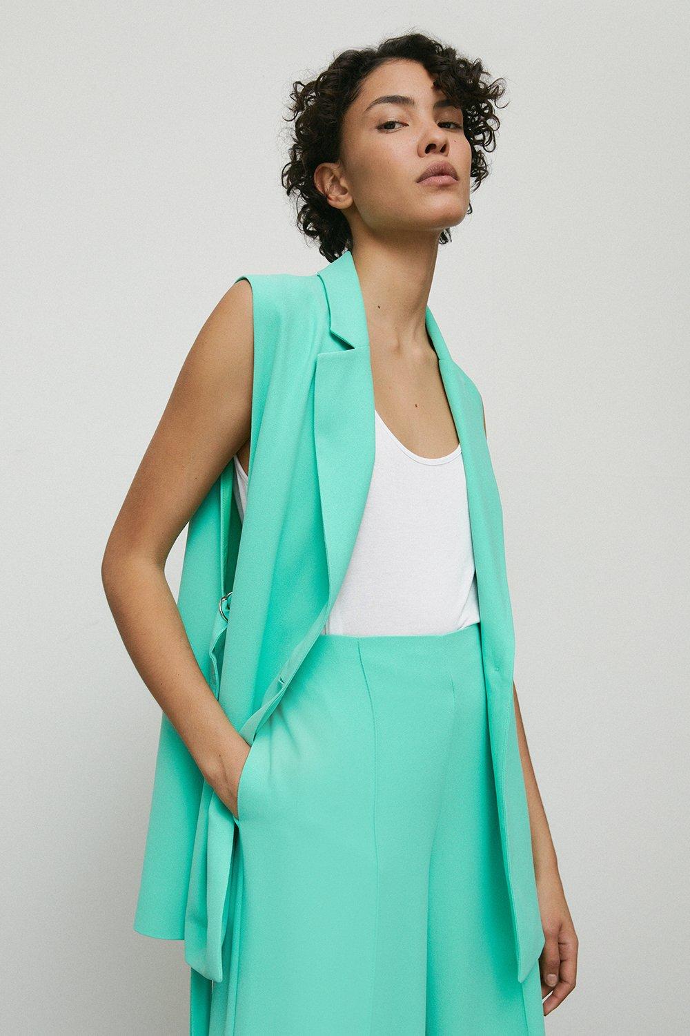 Warehouse Tie Side Single Breasted Sleeveless Blazer - Vert - 6, Vert
