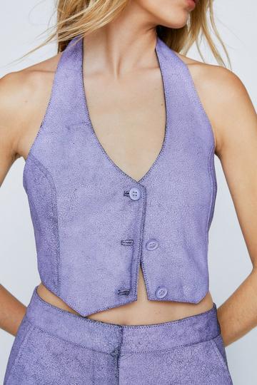 Cracked Real Leather Halter Neck Waistcoat