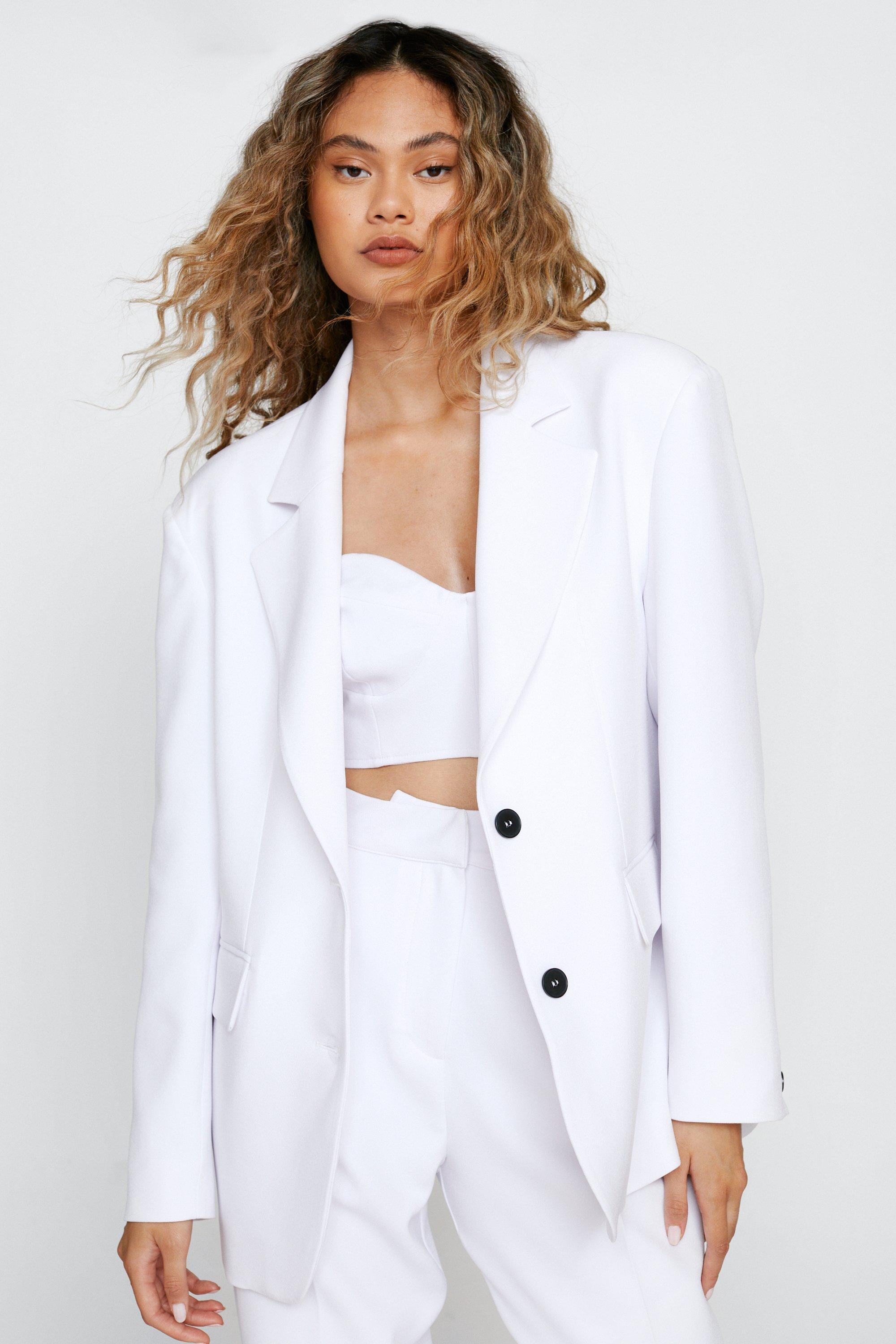 Blazer Oversize À Épaulettes - Blanc - 32, Blanc