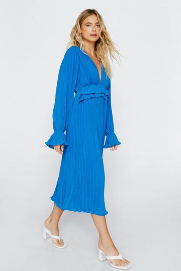 Pleated Chiffon Ruffle Midi Dress