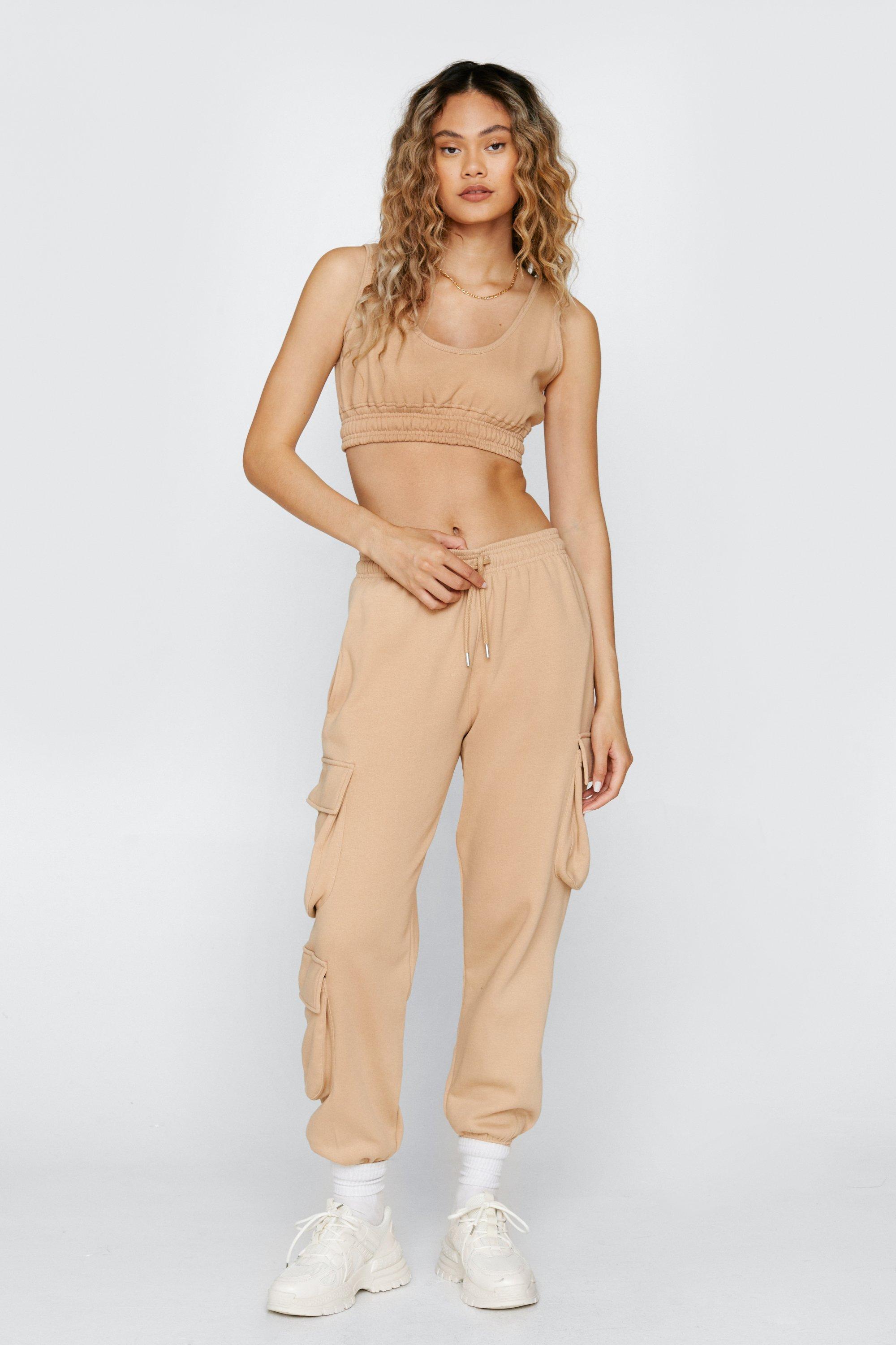 Ensemble Avec Pantalon De Jogging Cargo Et Crop Top - Beige - 32, Beige