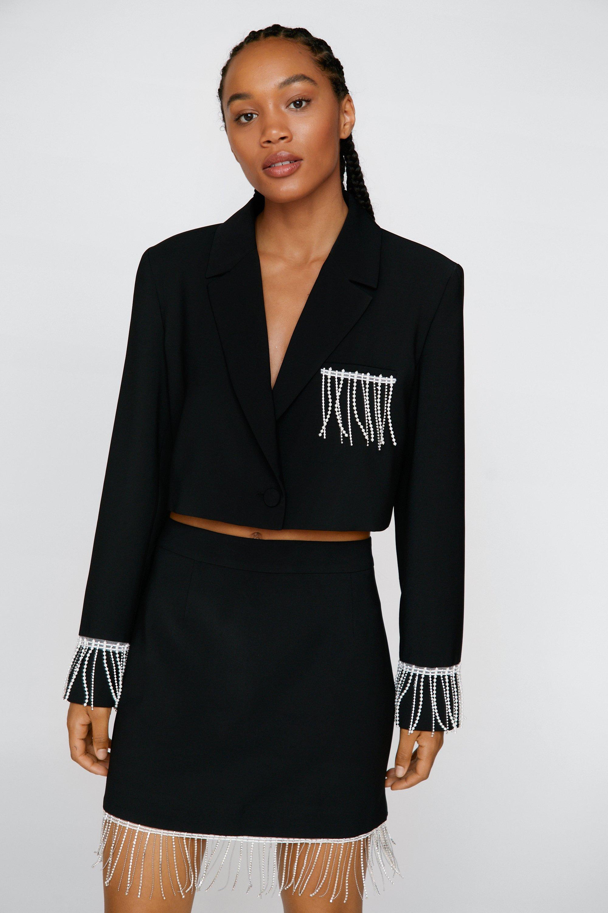 Blazer Court À Franges Scintillantes Premium - Noir - 32, Noir