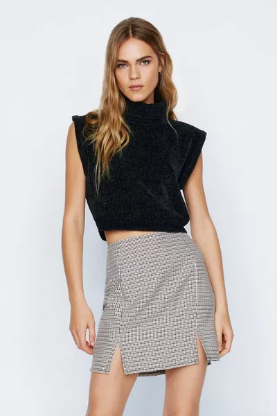 Chenille Roll Neck Sleeveless Jumper