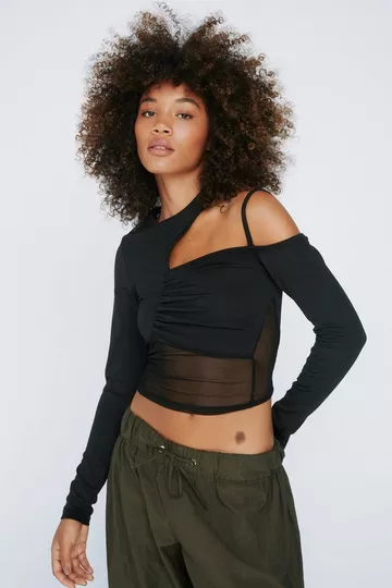 Mesh Cut Out Long Sleeve Top